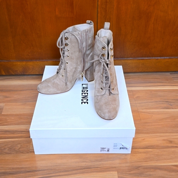 L'Agence Valerie Lace-Up Bootie in Dark Sand - Picture 2 of 6